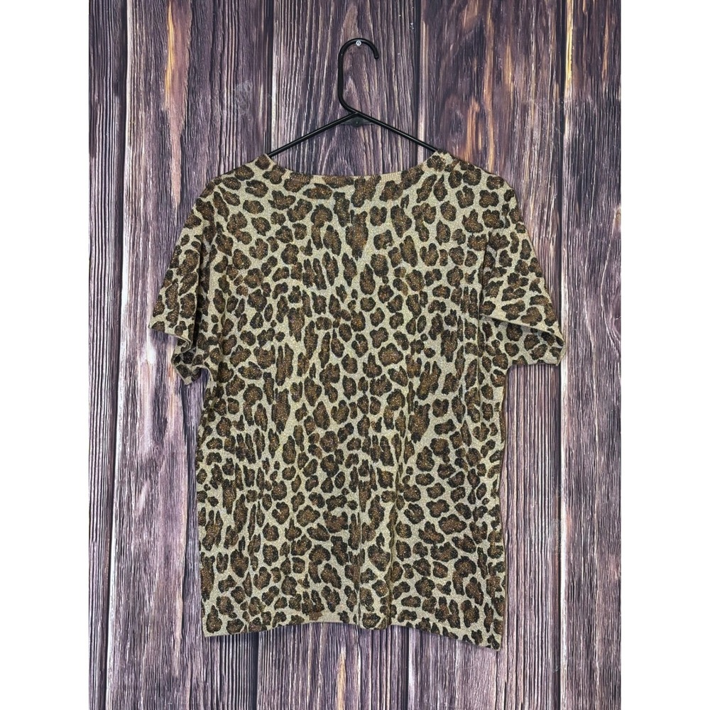 Working Classics Leopard Print Metallic Knit Top Women Size 14/16 Short Sleeve - Picture 3 of 9
